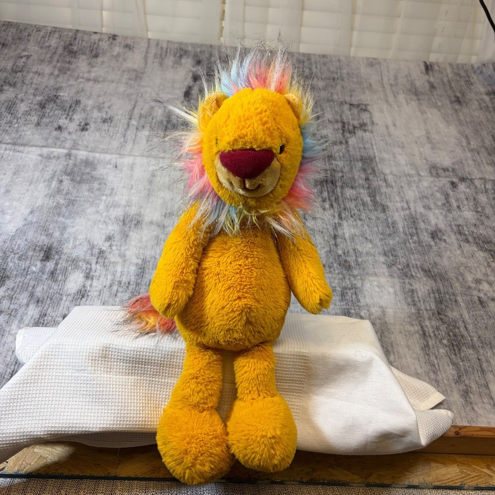 FAO Schwarz Plush Lion Stuffed Animal Rainbow Mane Yellow Gold 15" 34550A21181